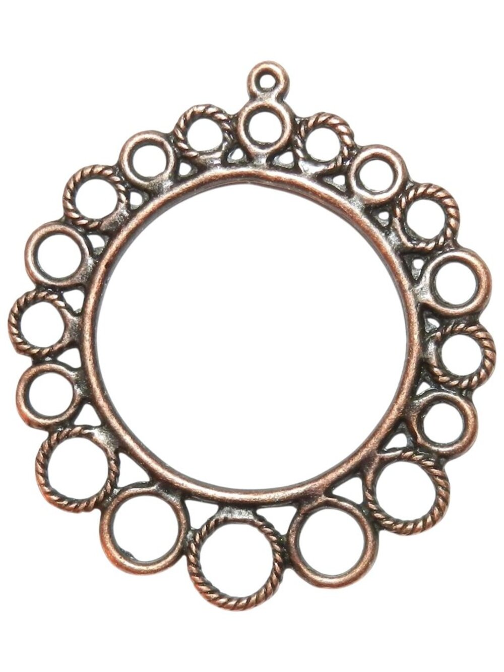 M372 Antiqued Copper 49mm Open Round Donut Hoop with Intricate Circle Design 4pc